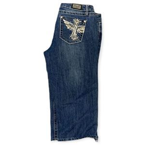💗3/$30 Earl Jeans Medium Dark Wash‎ Emblished Crop Jeans Juniors Size 9
